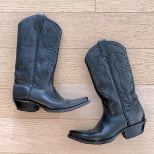 Vintage Black Leather Cowboy Boots Size 6